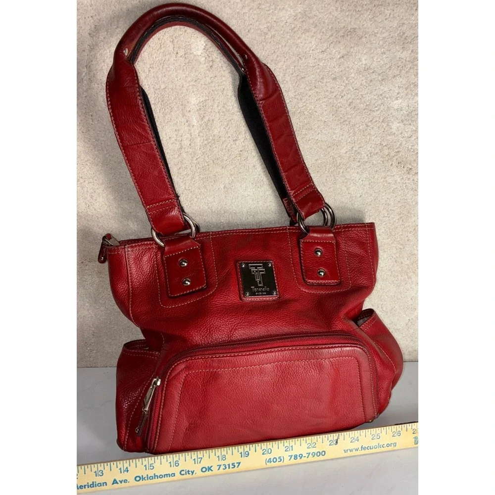 Vintage Tignanello Red Leather Shoulder Bag - Med- Pebbled Zip Top with Hang Tag